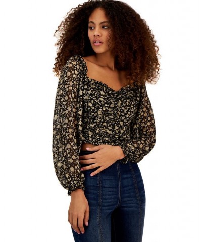 Women's Helena Printed Cropped Top Black Taupe Multi $18.53 Tops