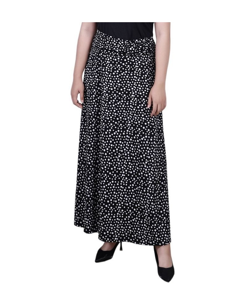 Petite Maxi A-Line Skirt with Front Faux Belt Black Ivory Dot $17.40 Skirts