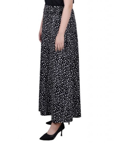 Petite Maxi A-Line Skirt with Front Faux Belt Black Ivory Dot $17.40 Skirts