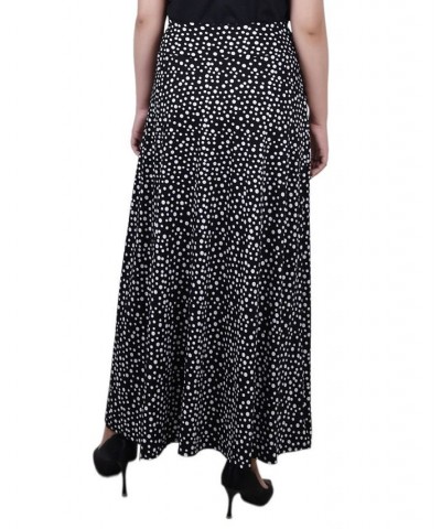 Petite Maxi A-Line Skirt with Front Faux Belt Black Ivory Dot $17.40 Skirts