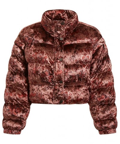 Women's Sela Cropped Puffer Coat Spice Market Floral Print Red $39.93 Coats