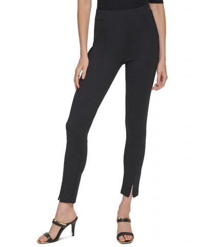 Women's Solid Zipper-Cuff Ponté-Knit Pull-On Pants Black $46.53 Pants