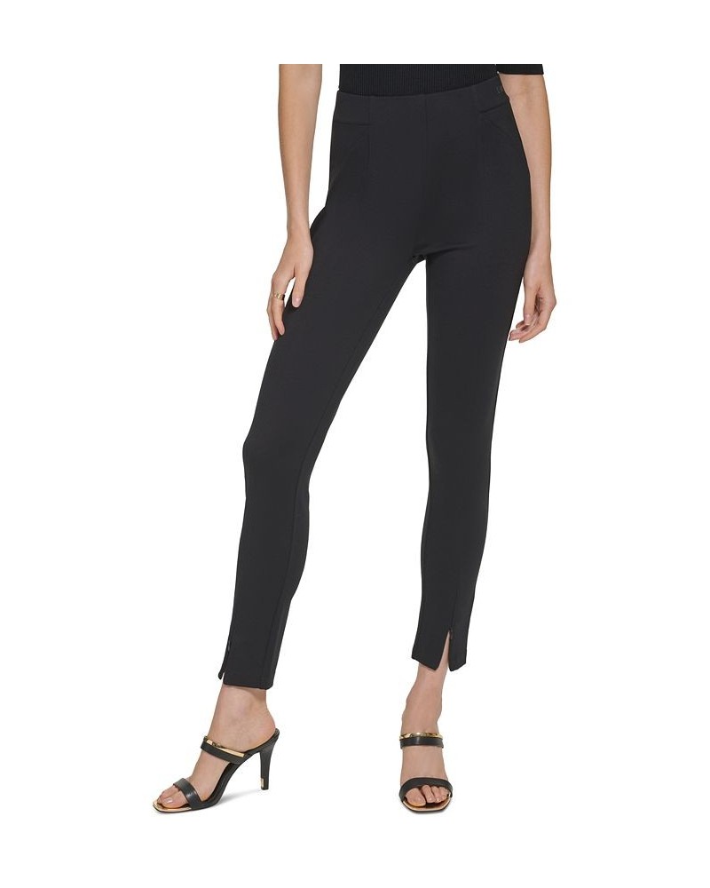 Women's Solid Zipper-Cuff Ponté-Knit Pull-On Pants Black $46.53 Pants