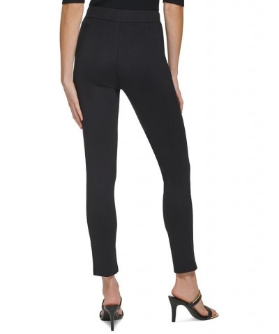 Women's Solid Zipper-Cuff Ponté-Knit Pull-On Pants Black $46.53 Pants