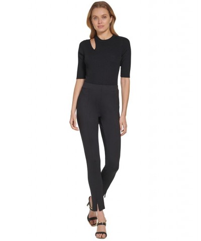 Women's Solid Zipper-Cuff Ponté-Knit Pull-On Pants Black $46.53 Pants