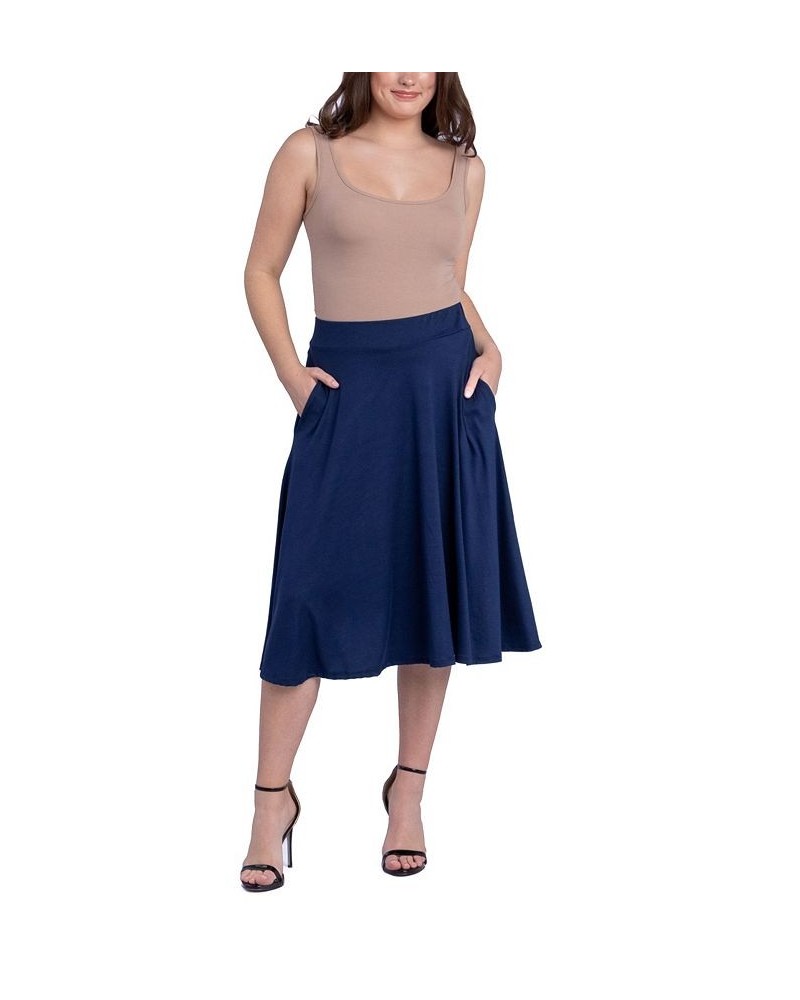 Women's Elastic Waistband Pocket Midi Skirt Blue $29.92 Skirts