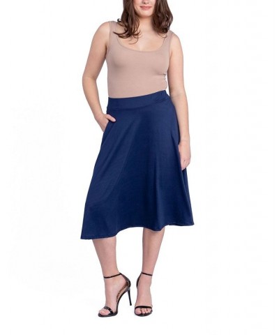 Women's Elastic Waistband Pocket Midi Skirt Blue $29.92 Skirts