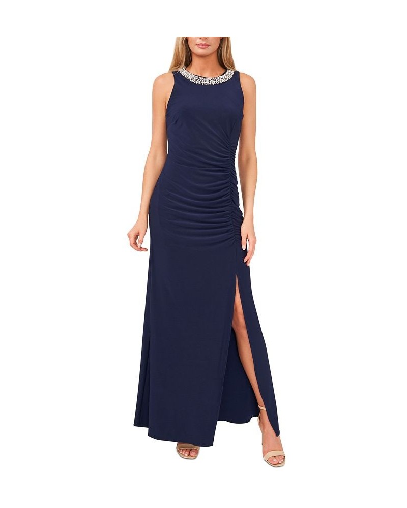 Embellished Front-Slit Gown Navy $62.55 Dresses