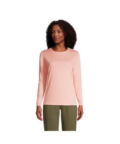 Women's Petite Relaxed Supima Cotton Long Sleeve Crewneck T-Shirt Crisp peach $26.47 Tops