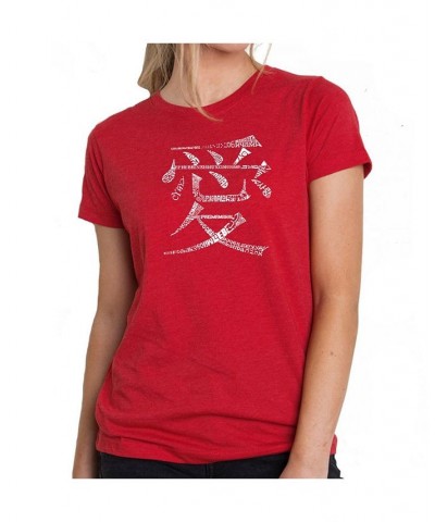 Women's Premium Word Art T-Shirt - The Word Love in 44 Languages Red $21.60 Tops