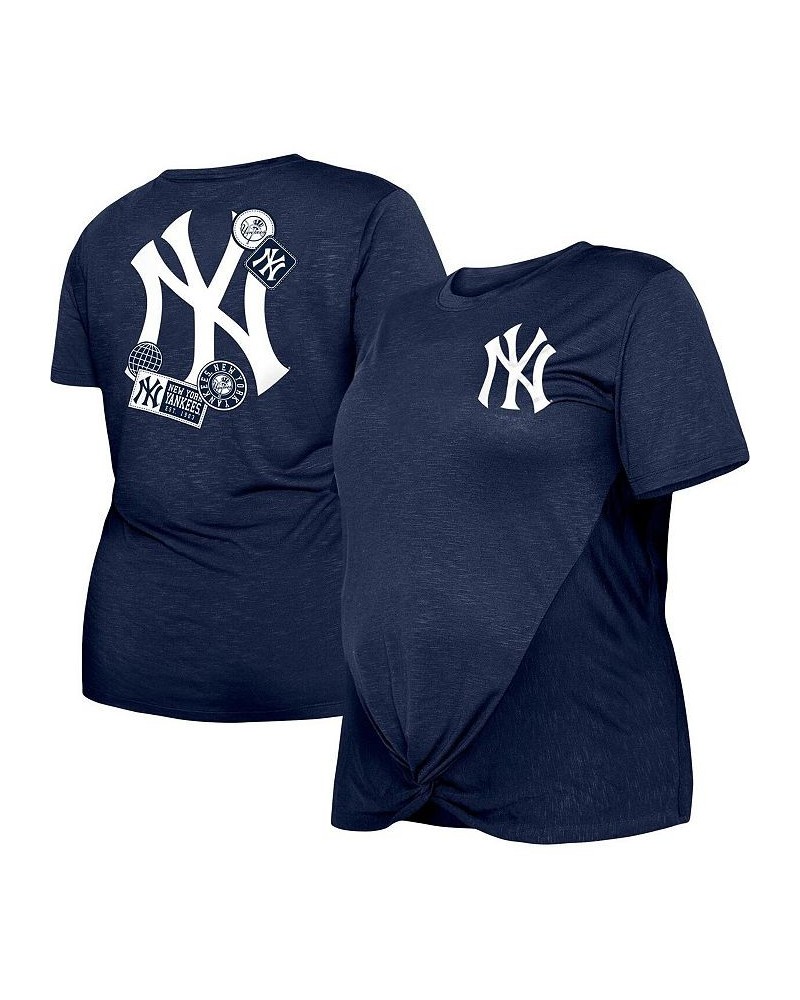 Women's Navy New York Yankees Plus Size Two-Hit Front Knot T-shirt Navy $23.00 Tops