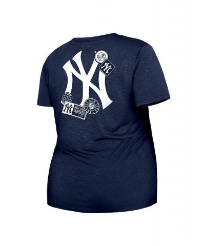 Women's Navy New York Yankees Plus Size Two-Hit Front Knot T-shirt Navy $23.00 Tops