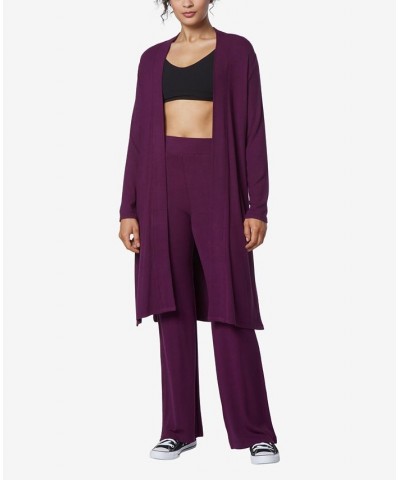 Women's Long Sleeve Ribbed Duster Sweater Purple $29.85 Sweaters