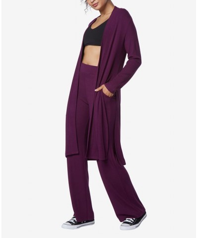 Women's Long Sleeve Ribbed Duster Sweater Purple $29.85 Sweaters