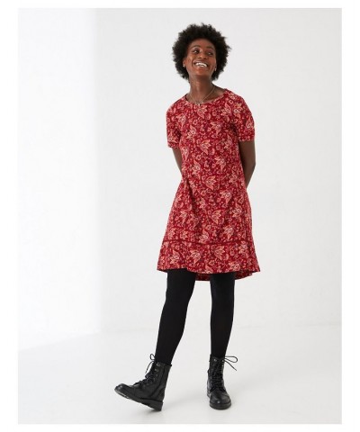 Simone Floral Jersey Dress - Women's Dark Red $35.09 Dresses