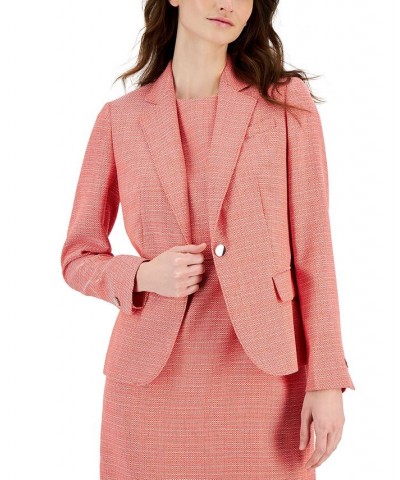 Women's Tweed One-Button Notch-Collar Jacket Red Pear/Bright White $75.18 Jackets