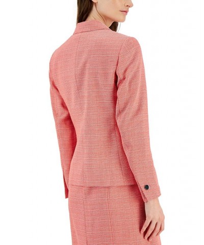 Women's Tweed One-Button Notch-Collar Jacket Red Pear/Bright White $75.18 Jackets