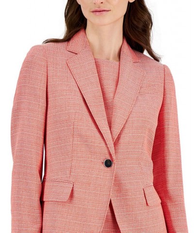 Women's Tweed One-Button Notch-Collar Jacket Red Pear/Bright White $75.18 Jackets