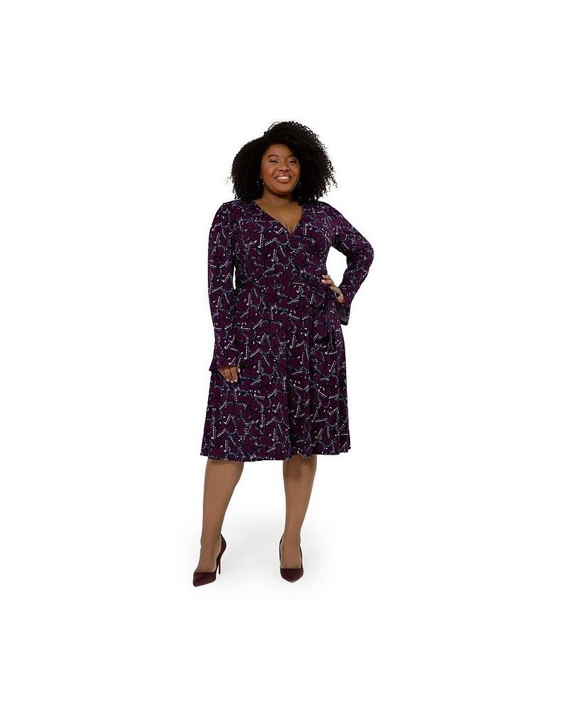 Womens Plus Size Rosalia Puff Sleeve Wrap Dress (Curve) Butterfly Wing Collage Orchid Haze $75.84 Dresses