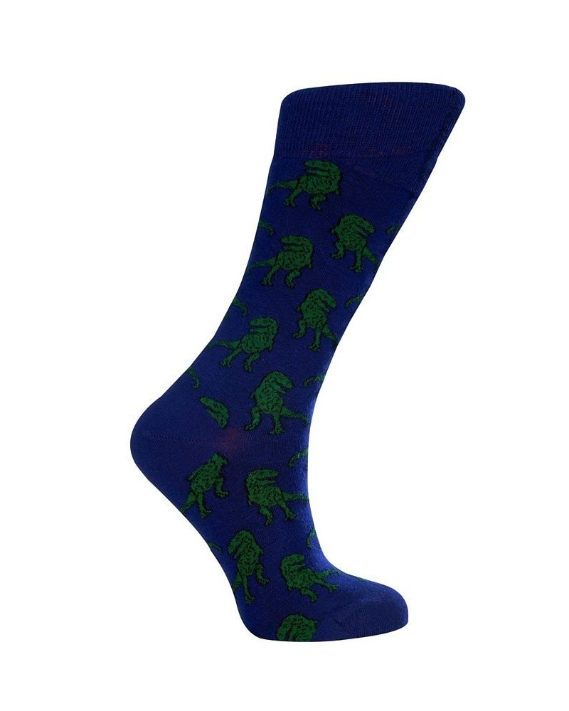 Women's T-Rex W-Cotton Novelty Crew Socks with Seamless Toe Design Pack of 1 Navy $14.75 Socks