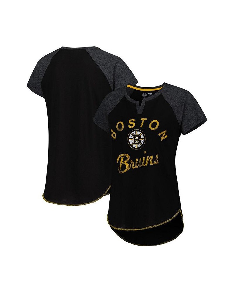 Women's Black Boston Bruins Grand Slam Raglan Notch Neck T-shirt Black $21.60 T-Shirts