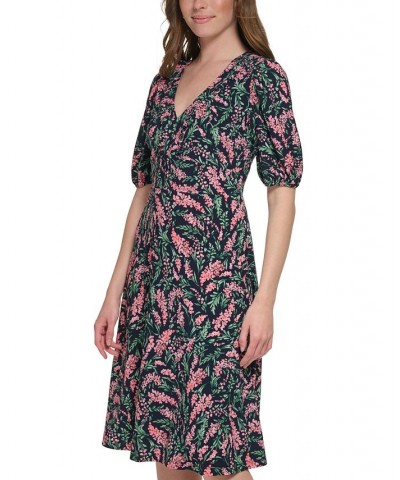 Women's Floral-Print Ruffle-Trim Elbow-Sleeve Midi Dress Sky Captain $60.63 Dresses