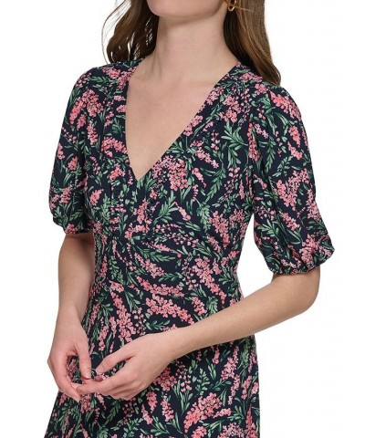 Women's Floral-Print Ruffle-Trim Elbow-Sleeve Midi Dress Sky Captain $60.63 Dresses