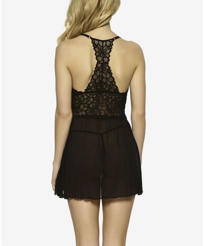 Women's Renee Sheer Babydoll Nightgown 2 Piece Lingerie Set Black $29.14 Sleepwear