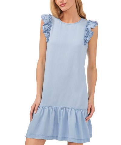 Women's Ruffled-Sleeve Flounce-Hem Crewneck Dress Light Blue Wash $44.69 Dresses