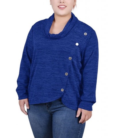 Plus Size Long Sleeve Overlapping Cowl Neck Top Royal $13.43 Tops