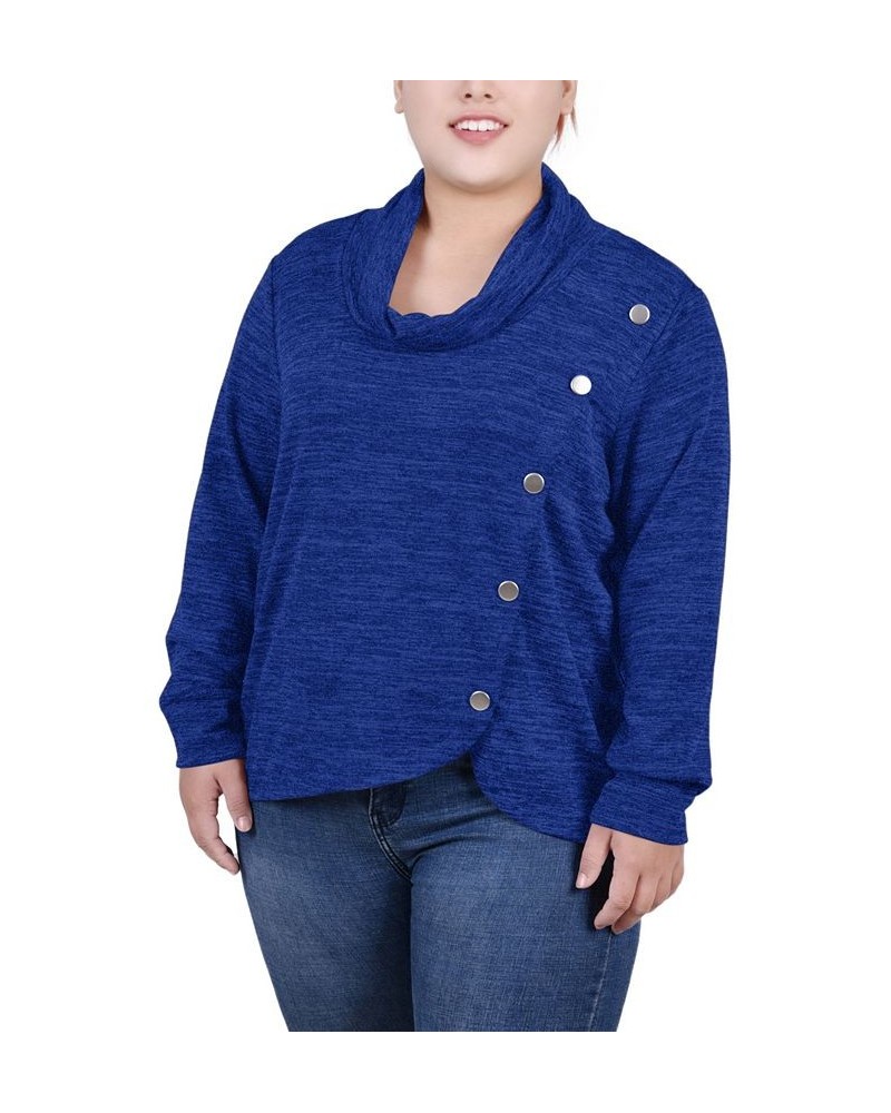 Plus Size Long Sleeve Overlapping Cowl Neck Top Royal $13.43 Tops