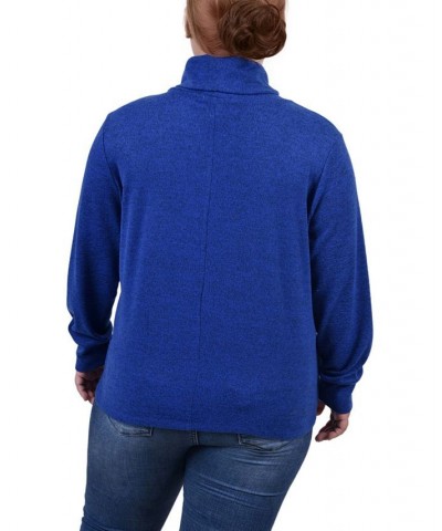 Plus Size Long Sleeve Overlapping Cowl Neck Top Royal $13.43 Tops