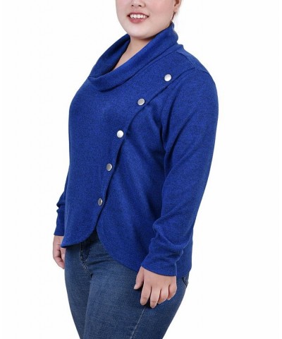 Plus Size Long Sleeve Overlapping Cowl Neck Top Royal $13.43 Tops