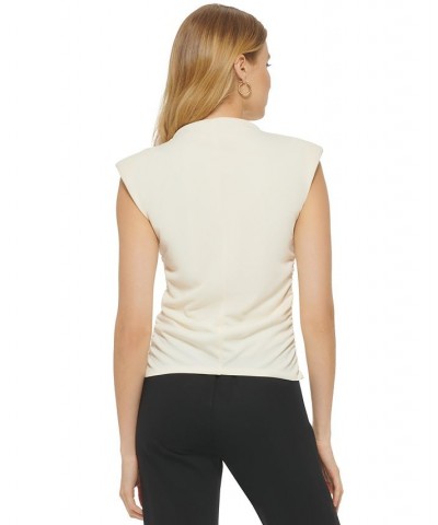 Women's Mock Neck Extended-Shoulder Top Ivory/Cream $25.92 Tops
