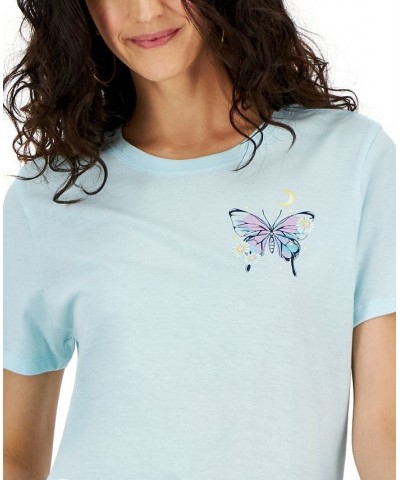 Juniors' Butterfly Graphic Crewneck T-Shirt Blue $12.30 Tops
