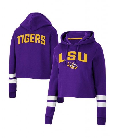 Women's Purple LSU Tigers Throwback Stripe Cropped Pullover Hoodie Purple $24.00 Sweatshirts