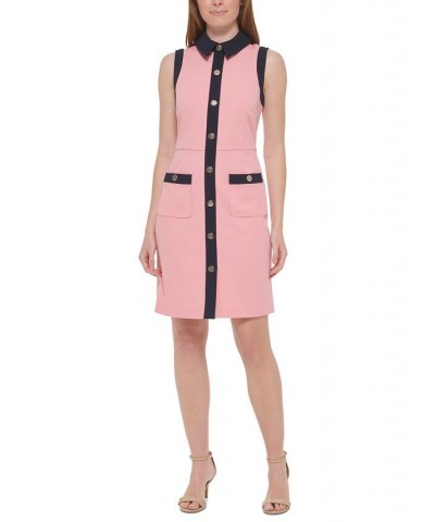 Women's Contrast-Trim Sheath Dress Pink $64.50 Dresses