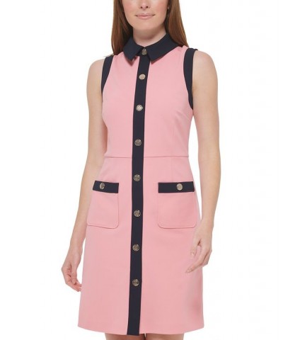 Women's Contrast-Trim Sheath Dress Pink $64.50 Dresses