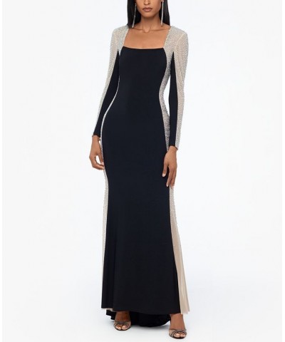 Embellished Colorblocked Gown Black/Nude/Silver $111.65 Dresses