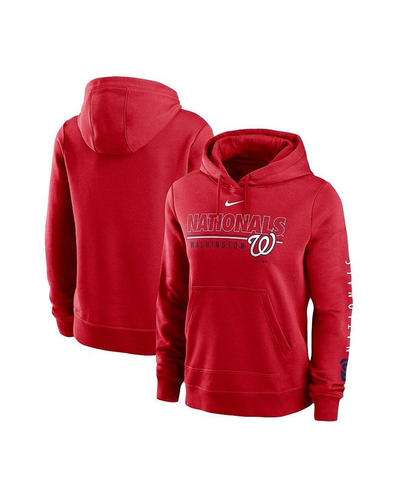 Women's Red Washington Nationals Team Outline Club Pullover Hoodie Red $41.59 Sweatshirts