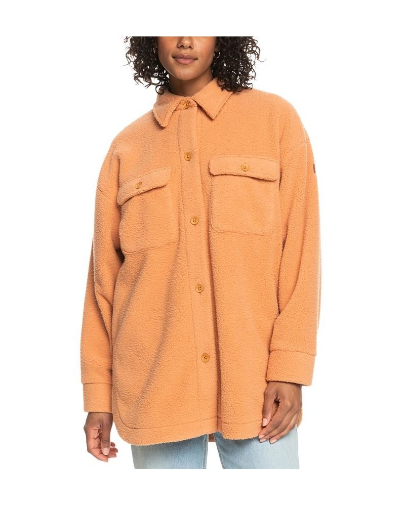Juniors' Over and Out Fleece Shacket Toasted Nut $30.18 Tops