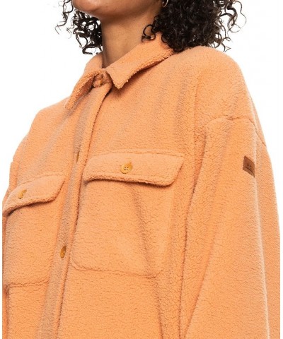 Juniors' Over and Out Fleece Shacket Toasted Nut $30.18 Tops