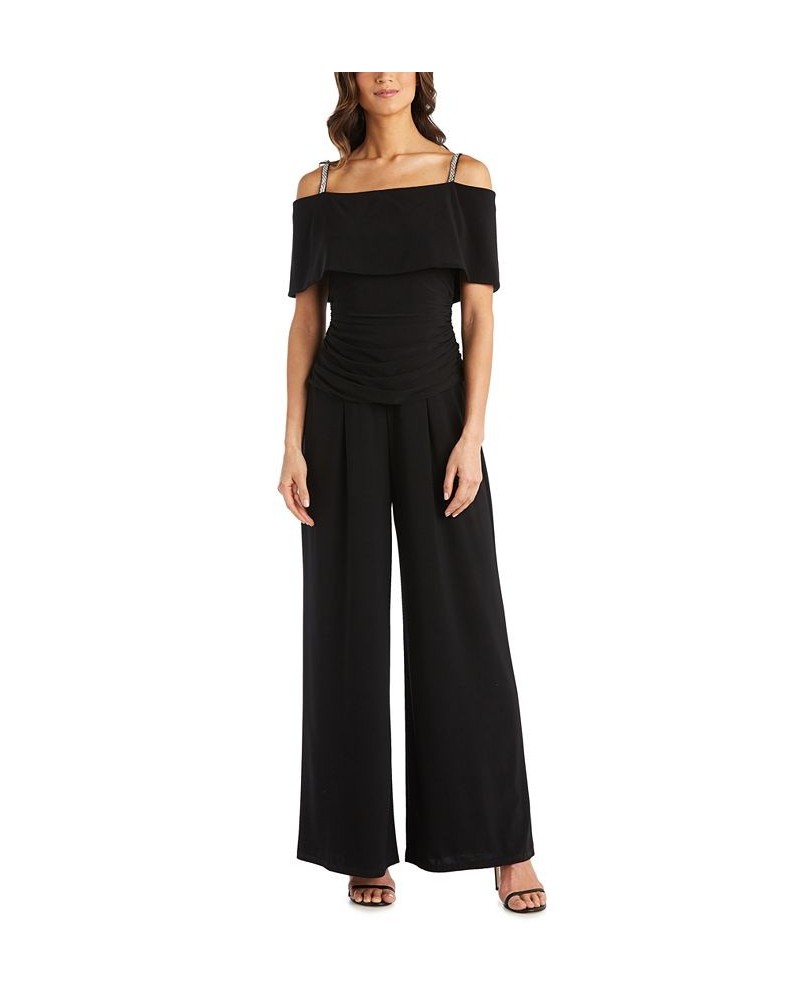 Embellished-Strap Cold-Shoulder Jumpsuit Black $40.33 Pants