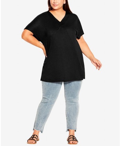 Plus Size Pocket Pleat Tunic Top Black $26.88 Tops