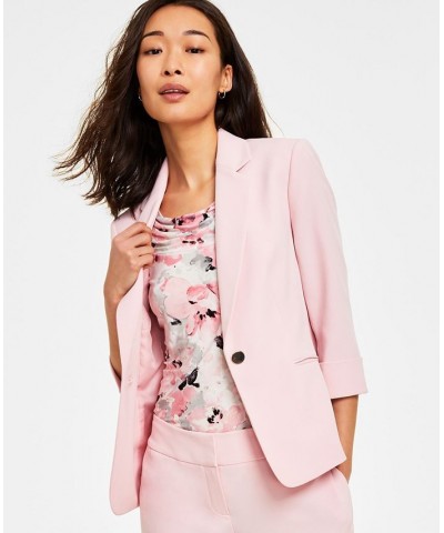 Petite One-Button Notch-Collar Blazer Pink $39.96 Jackets