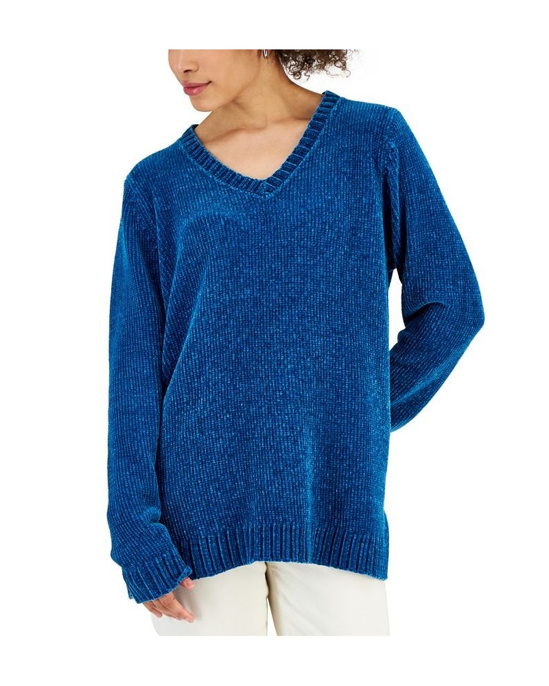 Women's V-Neck Chenille Sweater Aqua Lake $12.84 Sweaters
