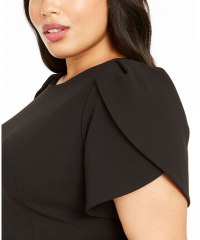 Plus Size Puff-Sleeve Sheath Dress Black $36.29 Dresses