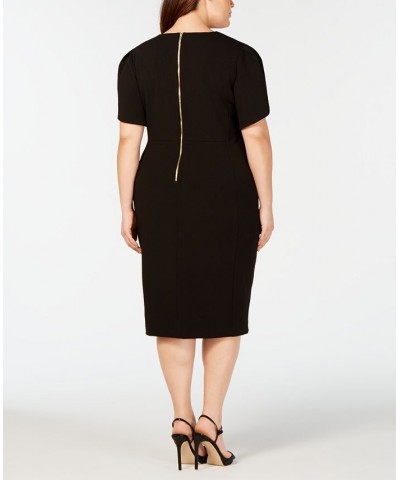 Plus Size Puff-Sleeve Sheath Dress Black $36.29 Dresses