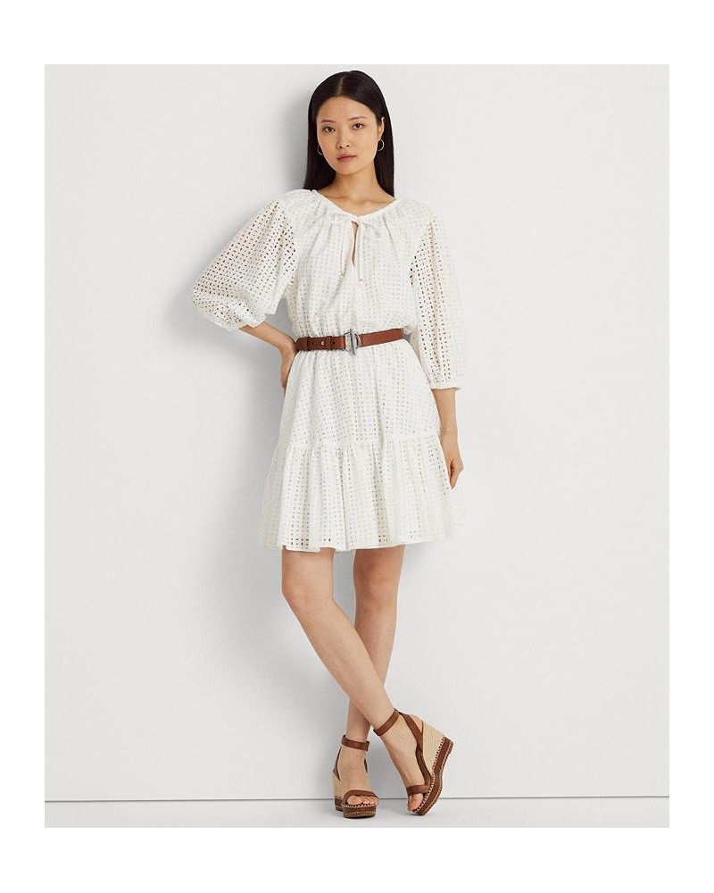 Women's Eyelet-Embroidered Cotton Dress White $82.25 Dresses