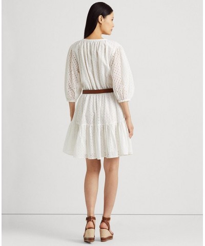 Women's Eyelet-Embroidered Cotton Dress White $82.25 Dresses